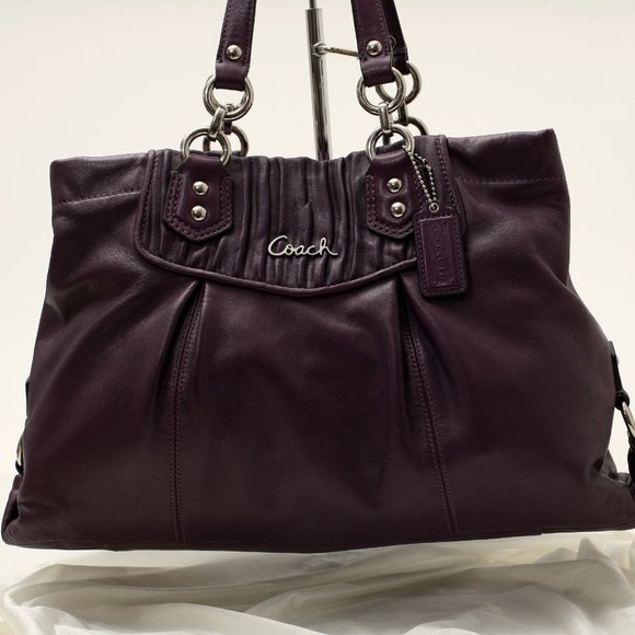 Coach Handbags - Coach All Leather Tote Shoulder Handbag Purple Fall Winter EUC